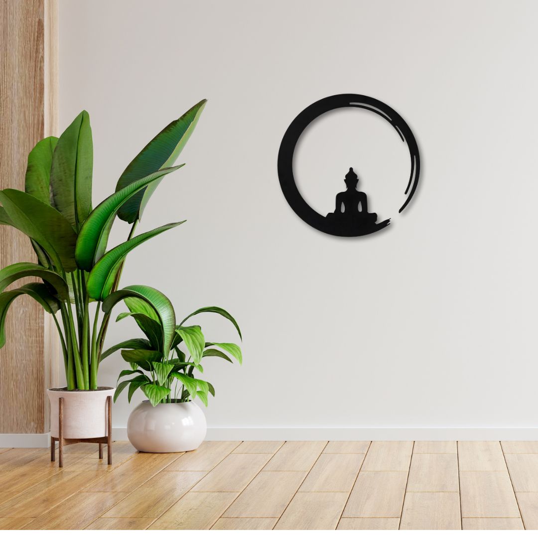 Round Buddha Metal Wall Hanging (12 x 12 Inch)