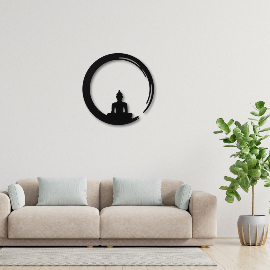 Round Buddha Metal Wall Hanging (12 x 12 Inch)